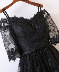 Prom Dress Burgundy, Black High Low Lace Prom Dress, Black Homecoming Dress
