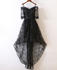 Prom Dresses, Black High Low Lace Prom Dress, Black Homecoming Dress