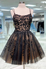 Party Dresses Outfit Ideas, Black Lace Short Prom Dress, Cute A-Line Homecoming Party Dress