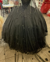 Party Dress Christmas, Black Quinceanera Dresses with Flowers,Long Sweet 16 Dresses