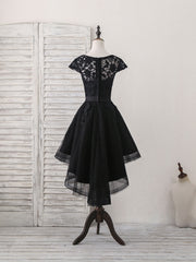 Party Dresses Near Me, Black Round Neck Tulle Lace Applique Short Prom Dress, Black Homecoming Dress