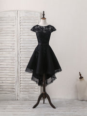 Party Dresses Shopping, Black Round Neck Tulle Lace Applique Short Prom Dress, Black Homecoming Dress
