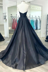 Party Dress Meaning, Black Satin Long A-Line Prom Dress,Women Evening Party Dresses