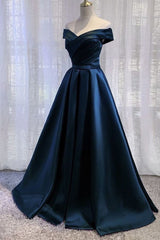 Formal Dresses For Black Tie Wedding, Black Satin Off Shoulder Long Simple Evening Dress Formal Dresses,Stunning Party Gown