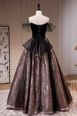 Black Dress Classy, Black Satin Tulle Long Prom Dress, A-Line Off Shoulder Evening Dress Formal Dress