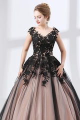 Prom Dress Chicago, Black Sweetheart Applique Lace See Through Prom Dresses