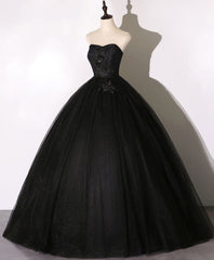 Prom Dress Shiny, Black Sweetheart Neck Tulle Long Prom Dress Black Evening Dress