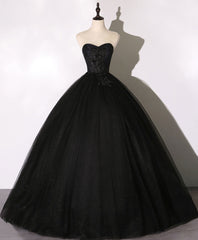 Prom Dresses Shiny, Black Sweetheart Neck Tulle Long Prom Dress Black Evening Dress