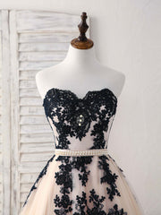Party Dresses For Ladies, Black Tulle Lace Applique Long Prom Dress, Black Evening Dress