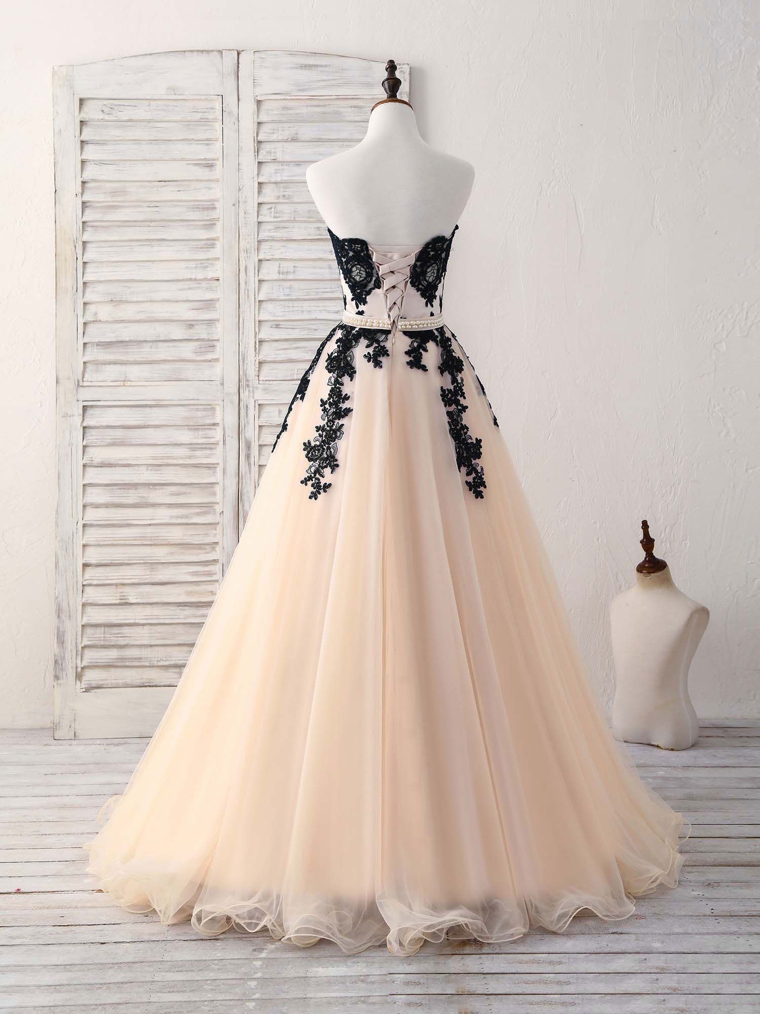 Party Dress Europe, Black Tulle Lace Applique Long Prom Dress, Black Evening Dress