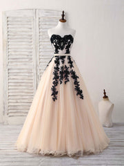 Party Dresses Fall, Black Tulle Lace Applique Long Prom Dress, Black Evening Dress