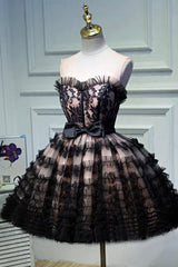 Homecoming Dresses Sweetheart, Black Tulle Lace Short Prom Dress, A-Line Black Homecoming Dress