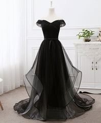 Party Dress For Girls, Black Tulle Long Prom Dress, Black Evening Dresses