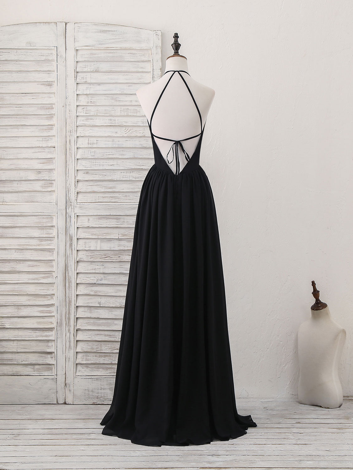 Short Prom Dress, Black V Neck Chiffon Lace Long Prom Dress Black Evening Dress