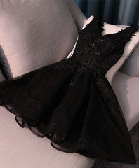 Summer Dress, Black V Neck Lace Short Prom Dress, Black Cute Homecoming Dresses
