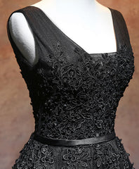 Prom Dress Backless, Black V Neck Tulle Lace Short Prom Dress, Black Homecoming Dresses