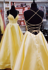 Prom Dresses For Black, Yellow Satin Long Prom Dresses,Simple A-Line Elegant Dress Classy