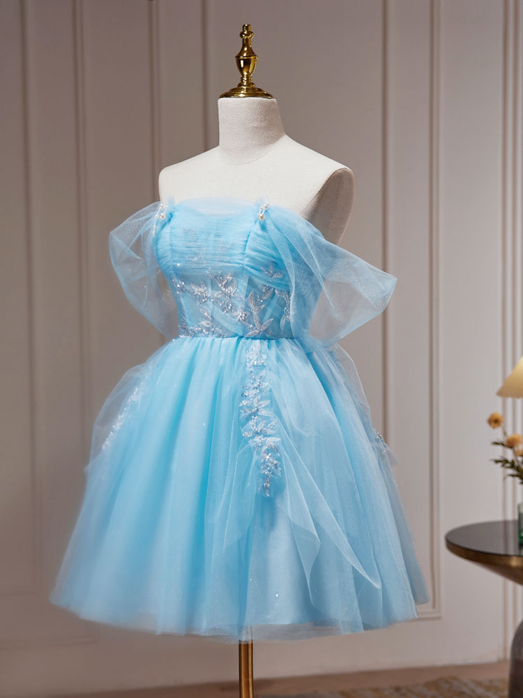 Bridesmaid Dress Elegant, Blue A-Line Short Prom Dress, Cute Blue Homecoming Dresses