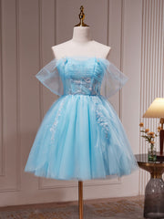 Bridesmaid Dresses Wedding, Blue A-Line Short Prom Dress, Cute Blue Homecoming Dresses