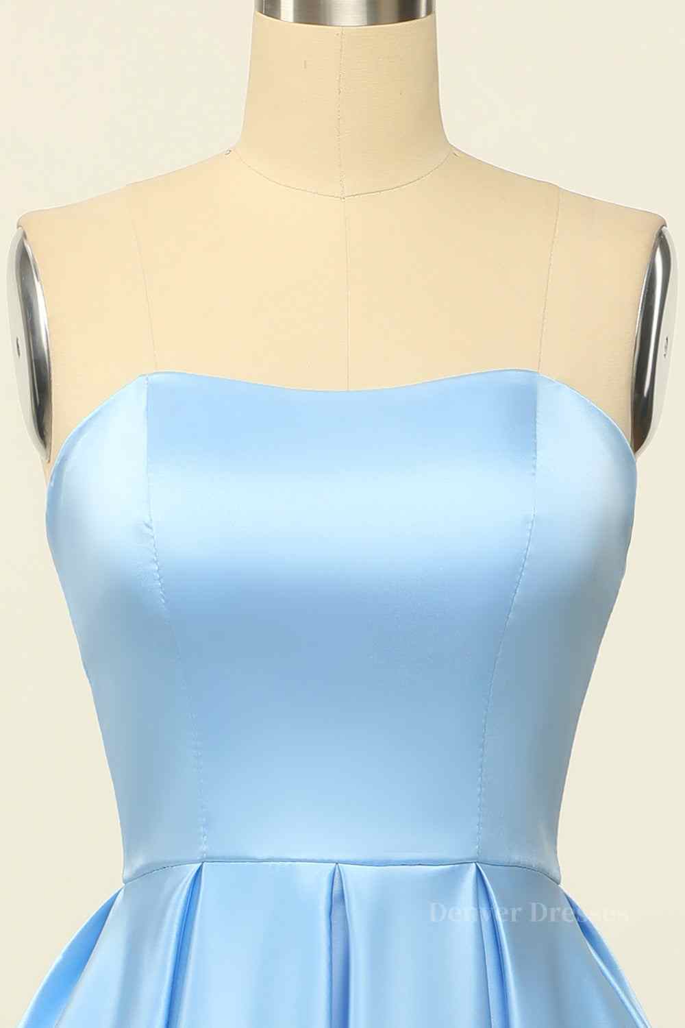 Stunning Dress, Blue A-line Strapless Satin Mini Homecoming Dress
