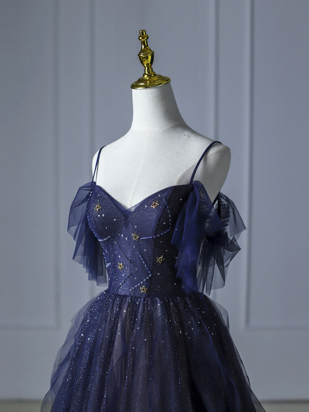 Formal Dress Boutique, Blue Gradient Tulle Long Prom Dress,Beautiful Spaghetti Strap Celebrity Dresses