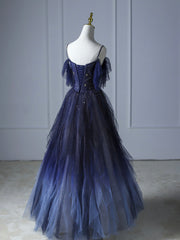 Formal Dresses Winter, Blue Gradient Tulle Long Prom Dress,Beautiful Spaghetti Strap Celebrity Dresses