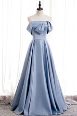 Bridesmaids Dresses Green, Blue Satin A-line Off-the-Shoulder Beaded Prom Dresses,evening party dress