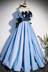 Prom Dresses Store, Blue Satin Long Prom Dress, Off the Shoulder Formal Evening Dress