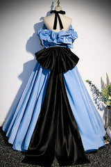 Prom Dresse Long, Blue Satin Long Prom Dress, Off the Shoulder Formal Evening Dress
