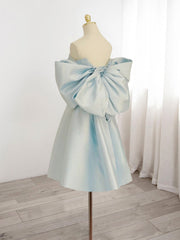Prom Dresses, Blue Sweetheart Neck Satin Short Prom Dress, Blue Homecoming Dress