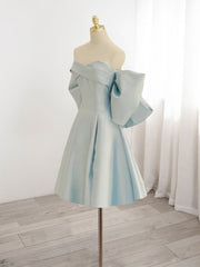 Wedding Dress, Blue Sweetheart Neck Satin Short Prom Dress, Blue Homecoming Dress