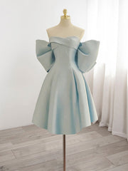 Prom Dress, Blue Sweetheart Neck Satin Short Prom Dress, Blue Homecoming Dress