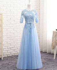 Bridesmaids Dresses Burgundy, Blue Tulle Lace Long Prom Dress Blue Tulle Bridesmaid Dress