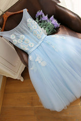 Rustic Wedding, Blue Tulle Lace Short Prom Dress, A-Line Homecoming Party Dress