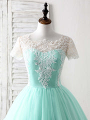 Party Dress Nye, Blue Tulle Lace Short Prom Dress Blue Bridesmaid Dress
