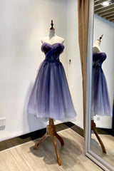 Bridesmaid Dresses Velvet, Blue Tulle Lace Short Prom Dress, Off the Shoulder Evening Party Dress