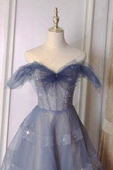 Party Dress Fashion, Blue Tulle Long A-Line Prom Dress