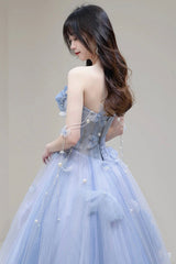 Party Dressed Short, Blue Tulle Long A-Line Prom Dress Party Dress, Blue Evening Dress
