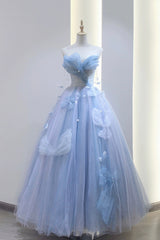 Party Dress Spring, Blue Tulle Long A-Line Prom Dress Party Dress, Blue Evening Dress
