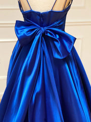 Bridesmaid Dresses Beach Wedding, Blue v neck satin long prom dress,  blue evening dress
