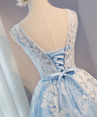 Prom Dress Patterns, Blue V Neck Tulle Short Prom Dress, Blue Homecoming Dresses