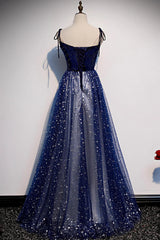 Party Dresses Short Clubwear, Blue Velvet Tulle Long Prom Dress, A-Line Evening Party Dress