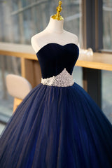 Party Dresses Summer Dresses, Blue Velvet Tulle Long Prom Dresses, Blue Evening Party Dresses