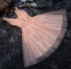 Bridesmaids Dresses Long Sleeves, Blush Pink Lace Appliqued Tulle Homecoming Dresses,Formal Dress