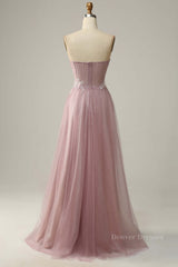 Evening Dresses Boutique, Blush Pink Strapless Sweetheart Appliques A-line Long Prom Dress