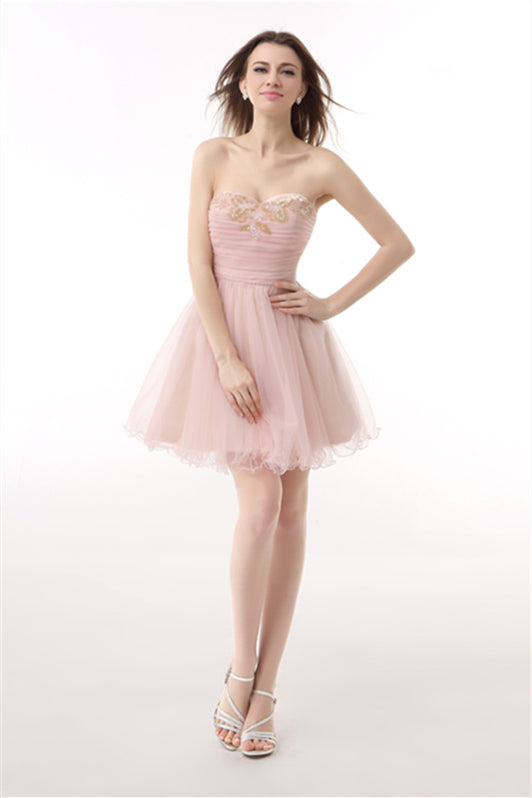 Prom Dress 2040, Blushing Pink Sweetheart Beaded A-line Short Homecoming Dresses