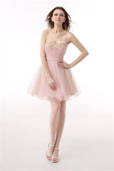 Prom Dress 2040, Blushing Pink Sweetheart Beaded A-line Short Homecoming Dresses