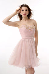 Prom Dress Color, Blushing Pink Sweetheart Beaded A-line Short Homecoming Dresses