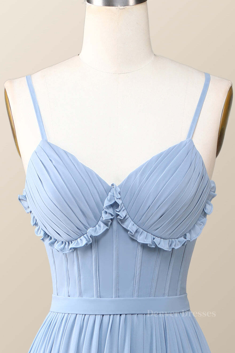 Vintage Dress, Boho Style Dusty Blue Ruffles Long Bridesmaid Dress