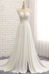 Wedding Dress Sleeve, Front Slit Appliques Chiffon A-line Wedding Dress